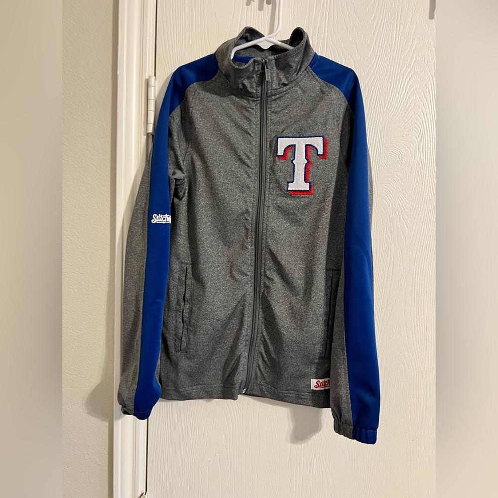 MLB Texas Rangers Gray and Blue Zip Up Jacket Kids Size Small